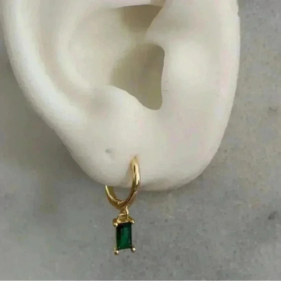 Modest Lu Jewelry - COPY - 18K Gold Green Crystal Dangle Princess Huggie Hoop Earrings Brand New